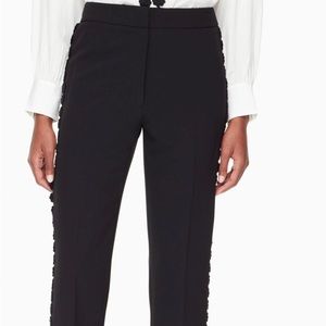 New without tags Black Kate Spade Cigarette Pant with floral trim tuxedo stripe